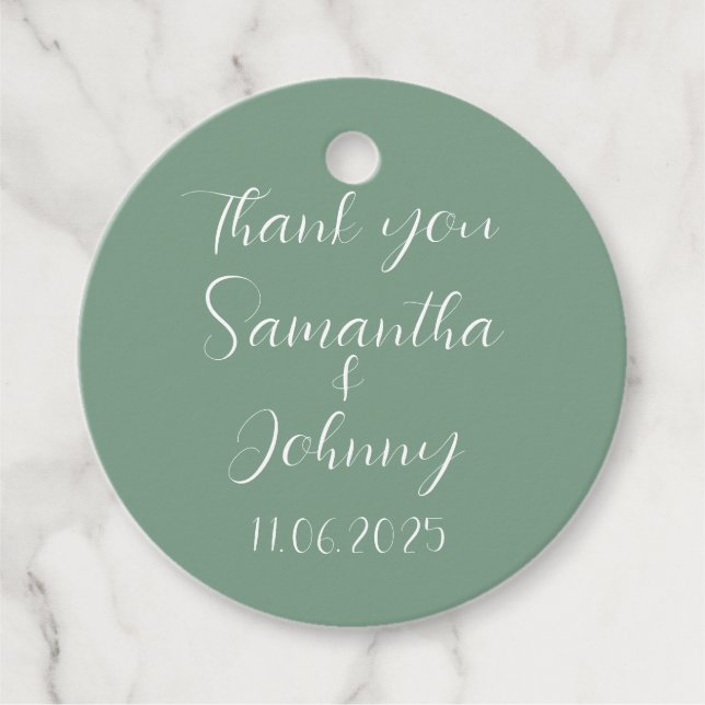 Étiquettes Cadeau Sage Vert Script Simple Élégant Mariage classique (Devant)