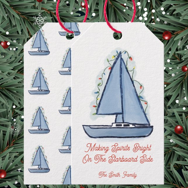 Étiquettes-cadeau Sailboat Christmas Card (Créateur téléchargé)