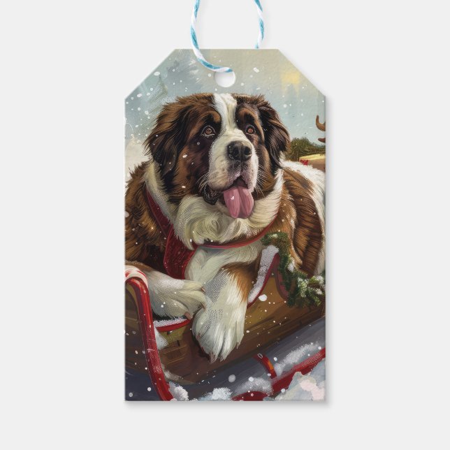 Étiquettes-cadeau Saint Bernard Chien Festif de Noël (Devant)