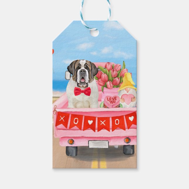 Étiquettes-cadeau Saint Bernard Chien Saint Valentin Coeurs de camio (Devant)