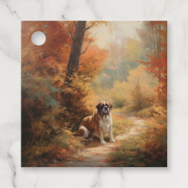 Étiquettes Cadeau Saint Bernard en automne Feuilles Automne automne  (Devant)