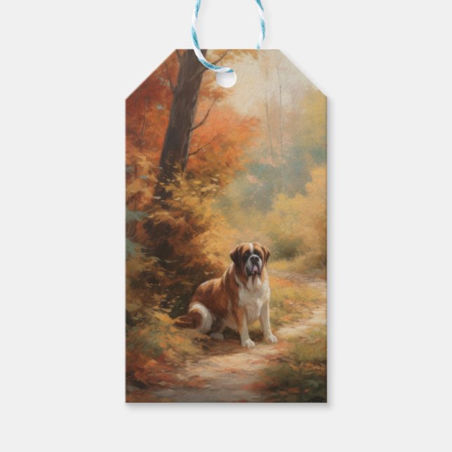 Étiquettes-cadeau Saint Bernard en automne Feuilles Automne automne  (Devant)