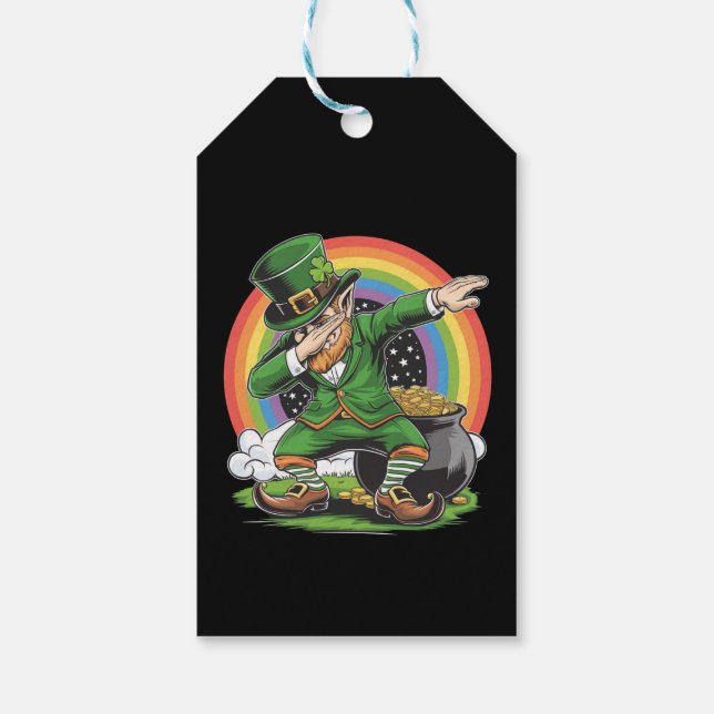 Étiquettes-cadeau Saint-Patrick Farfouillant Leprechaun Danse Dab  (Dos)