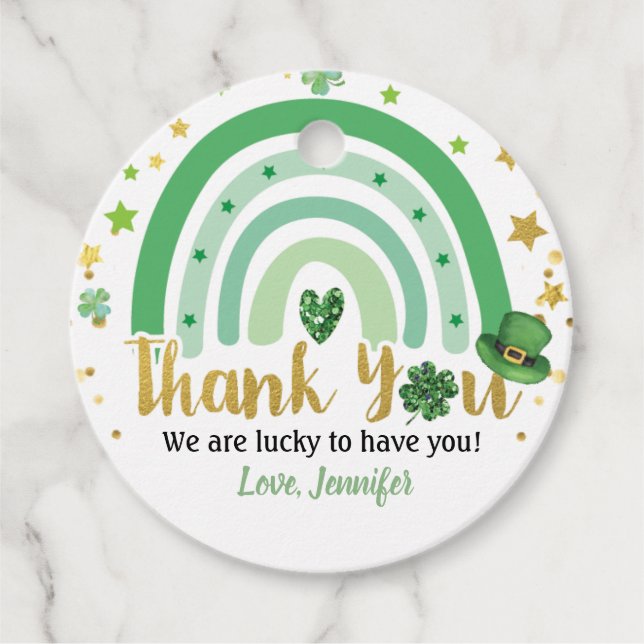 Étiquettes Cadeau Saint Patrick's Day Rainbow Shamrock Merci (Devant)
