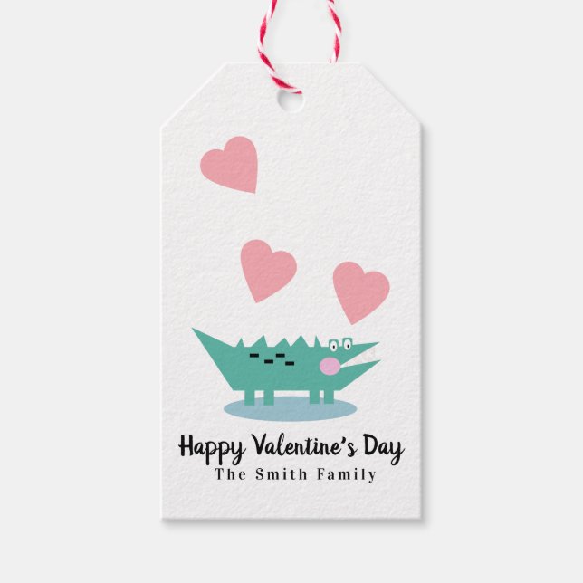 Étiquettes-cadeau Saint-Valentin Alligator et Cœurs (Devant)