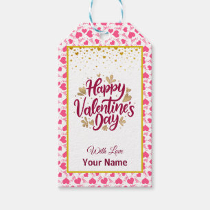 Étiquettes-cadeau Saint-Valentin avec initiale rouge et cœur doré Gi