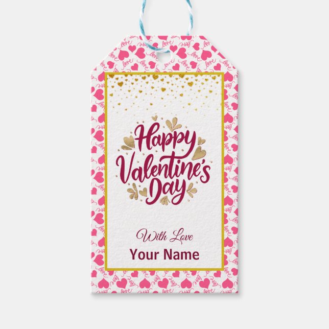 Étiquettes-cadeau Saint-Valentin avec initiale rouge et cœur doré Gi (Devant)