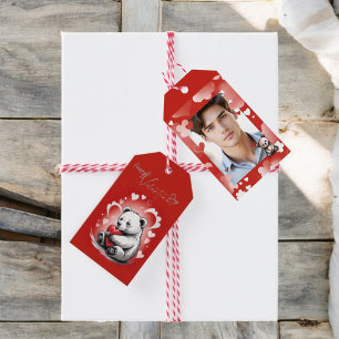 Étiquettes-cadeau Saint-Valentin avec ours en peluche riche