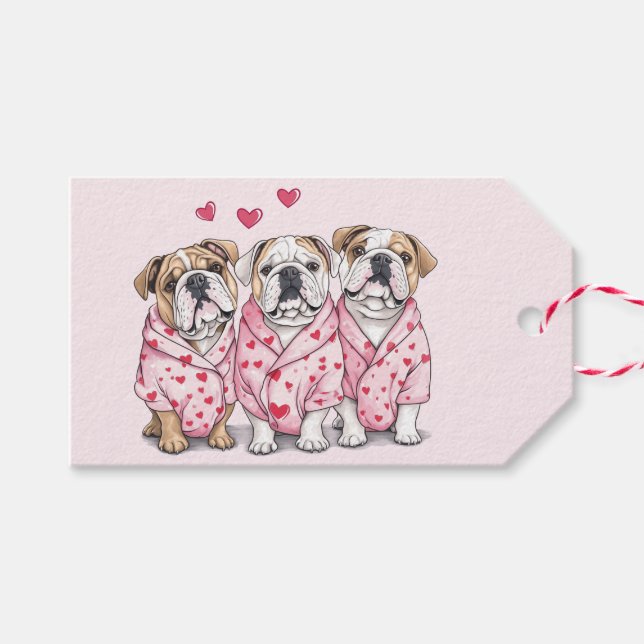 Étiquettes-cadeau Saint-Valentin Bouledogue Anglais (Devant (Horizontal))