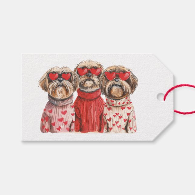Étiquettes-cadeau Saint-Valentin Chiens Shih Tzu (Devant (Horizontal))