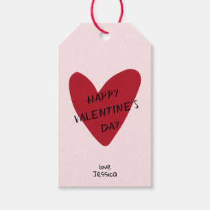 Étiquettes-cadeau Saint Valentin coeur rouge sur le bg rose Tags cad