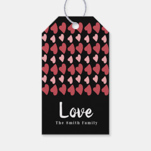 Étiquettes-cadeau Saint-Valentin coeurs dessinés à la main Noir