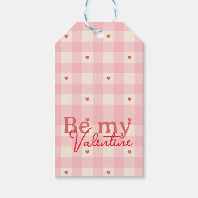 Étiquettes-cadeau Saint-Valentin Cœurs Gingham Rose  (Devant)