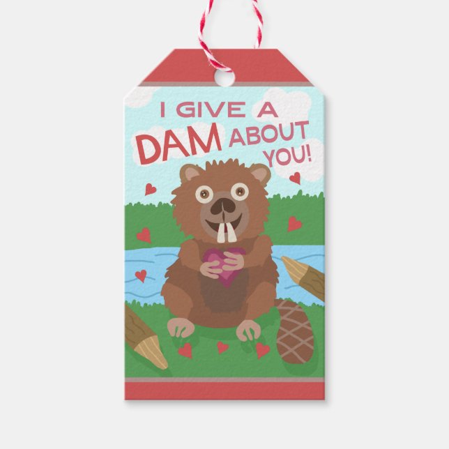 Étiquettes-cadeau Saint Valentin Cute Beaver Donner un jeu de barrag (Devant)