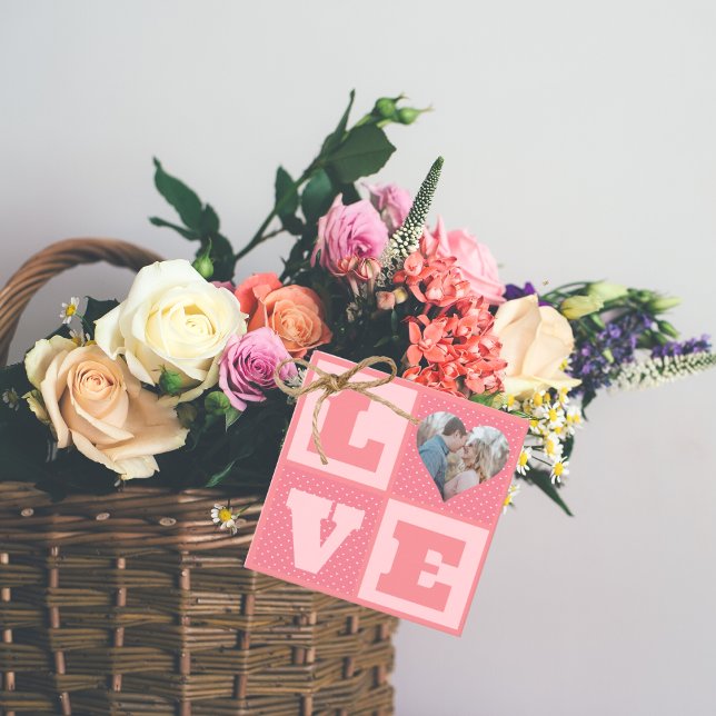 Étiquettes Cadeau Saint-Valentin Romantique rose Love Heart Photo (Créateur téléchargé)