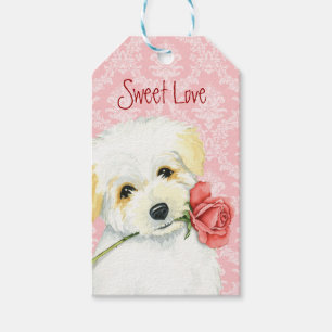 Étiquettes-cadeau Saint-Valentin Rose Coton de Tulear