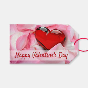Étiquettes-cadeau Saint-Valentin Rouge Verre Coeur Rose Pétales