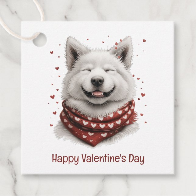 Étiquettes Cadeau Saint-Valentin Samoyède Chien (Devant)