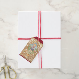 Étiquettes-cadeau Saint-Valentin vintage, joli garçon dans la prairi