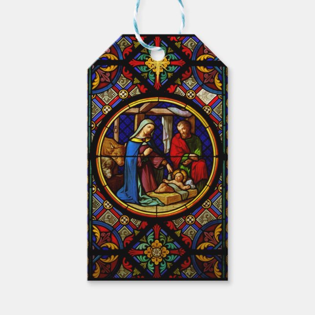 Étiquettes-cadeau Sainte Famille "Vitrail" (Devant)