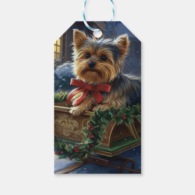 Étiquettes-cadeau Saison de Noël du Yorkshire Terrier (Devant)