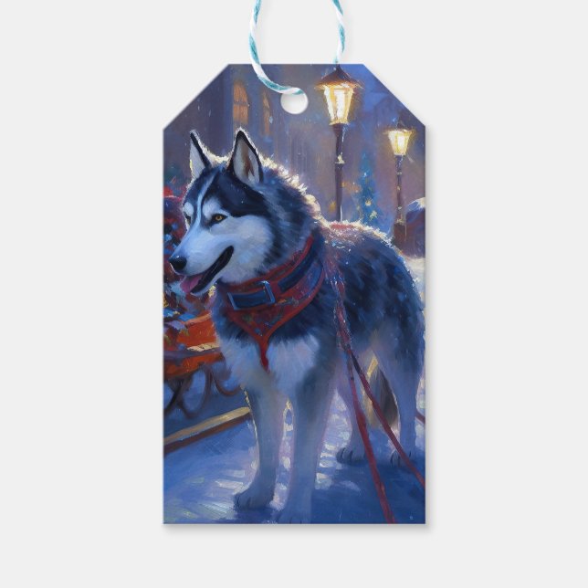 Étiquettes-cadeau Saison de Noël Sibérienne Husky (Devant)