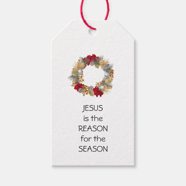 Étiquettes-cadeau SAISON JESUS RAISON | Festive Wreath | NOËL (Devant)