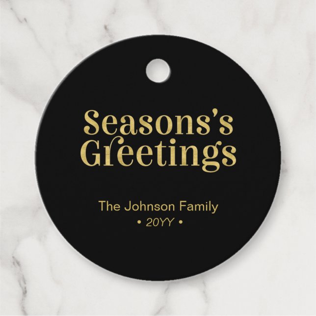 Étiquettes Cadeau Saisons Or et Noir Salutation Noël (Devant)