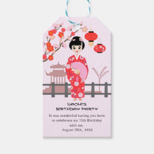 Étiquettes-cadeau Sakura Cerry Blossom Japonaise Fête d'Anniversaire