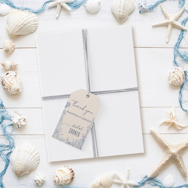 Étiquettes-cadeau Salle de bain de mariage thème océan toile bleue (Créateur téléchargé)