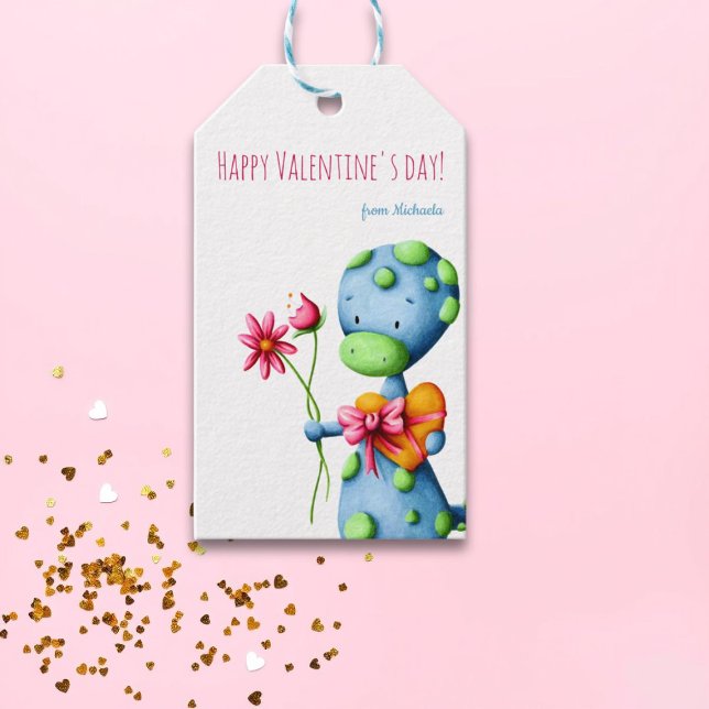 Étiquettes-cadeau Salle de classe Cute Dinosaur Saint Valentin (Créateur téléchargé)