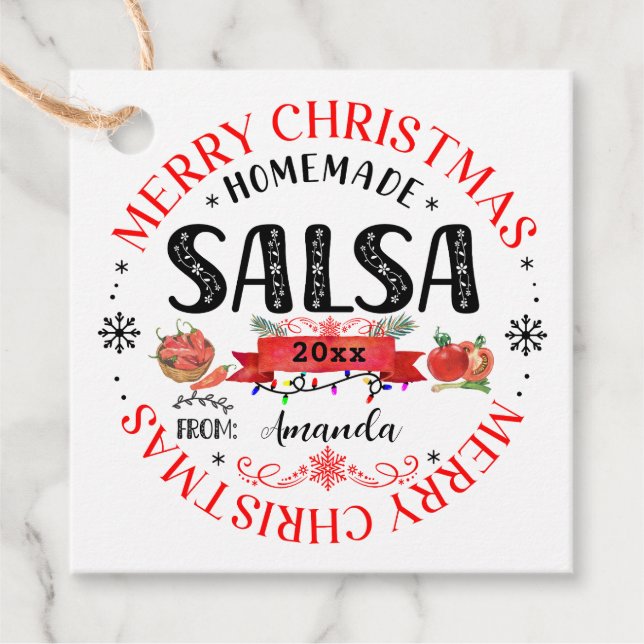 Étiquettes Cadeau Salsa maison Joyeux Noël Nom Jar (Devant)