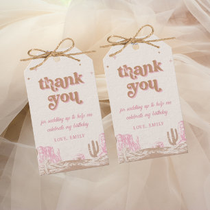 Étiquettes-cadeau Salut ! Anniversaire de la cowgirl rose occidental