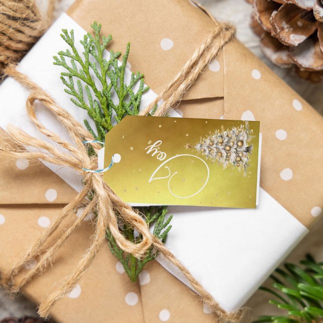Étiquettes-cadeau Salutation de Noël Joy Gold Color Tree (Créateur téléchargé)