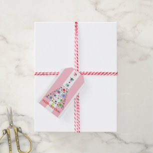 Étiquettes-cadeau Salutation de Noël rose et blanc