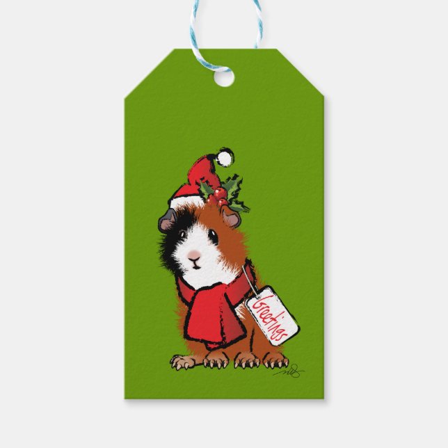 Étiquettes-cadeau Salutation de porc de la Guinée de Noël (Devant)