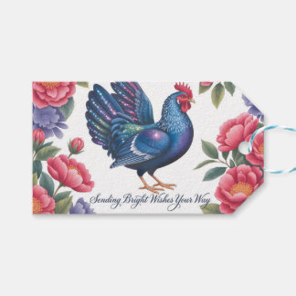 Étiquettes-cadeau Salutation du Coq Céleste avec Bordure Florale