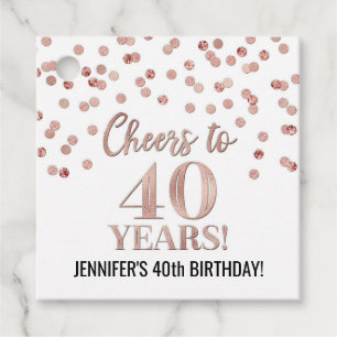 Étiquettes Cadeau Salutations à 40 ans Rose Gold Confetti