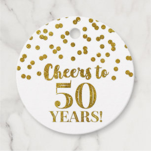 Étiquettes Cadeau Salutations à 50 ans Parties scintillant d'or Conf