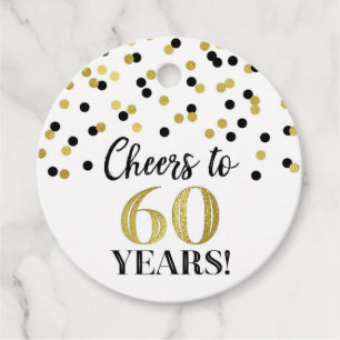 Étiquettes Cadeau Salutations à 60 ans d'or Confetti Noir