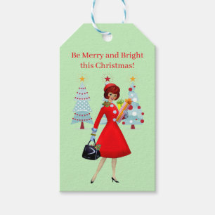 Étiquettes-cadeau Salutations de Noël de la Vintage dame de 1950