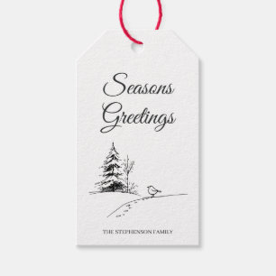 Étiquettes-cadeau Salutations de saison d'oiseau hivernal festive