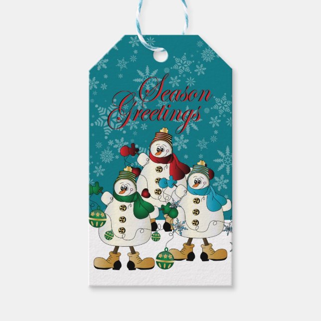 Étiquettes-cadeau Salutations de saison Snowmen Pals | Noël (Devant)