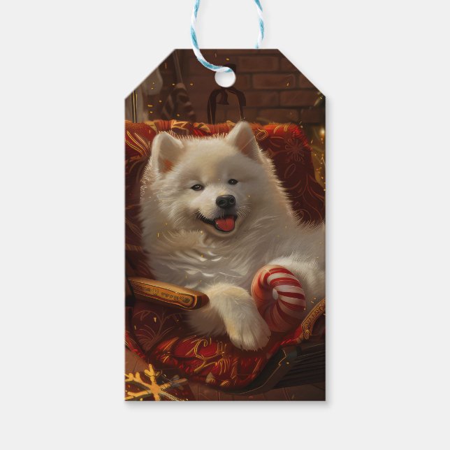 Étiquettes-cadeau Samoyed Chien Festive de Noël (Devant)