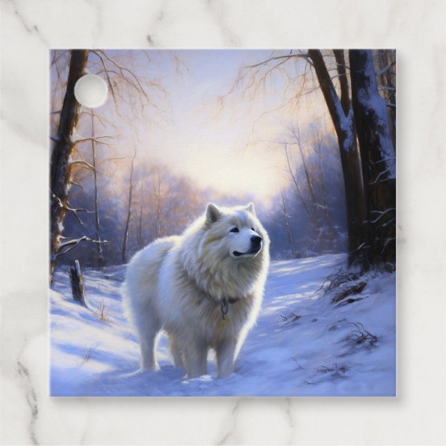 Étiquettes Cadeau Samoyède Qu'il neige Noël (Devant)