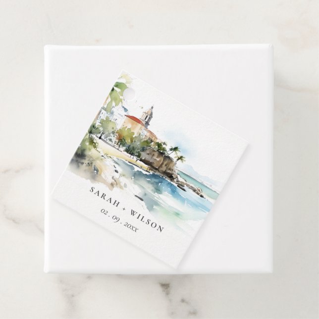 Étiquettes Cadeau San Juan Puerto Rico Watercolor Landscape Wedding (En situation)
