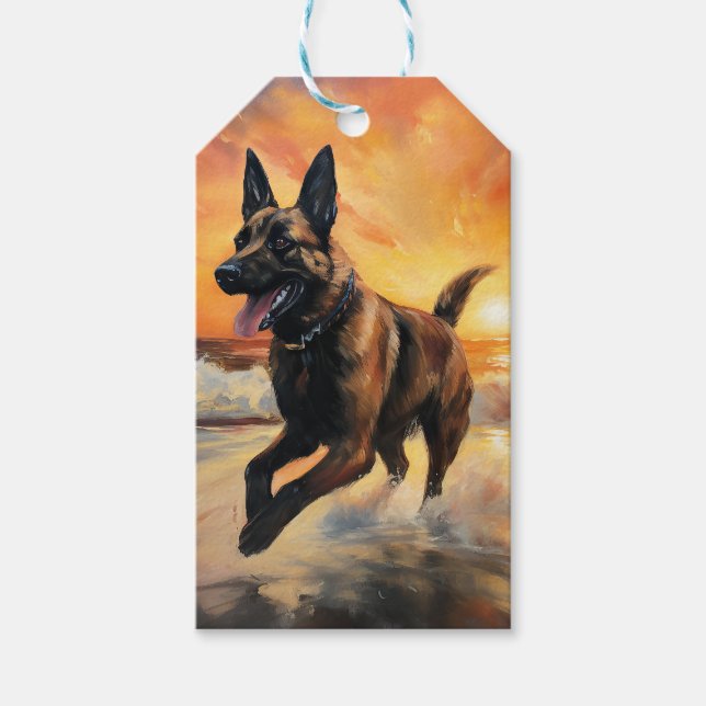 Étiquettes-cadeau Sandy Paws Chien Malinois Belge sur le coucher du  (Devant)