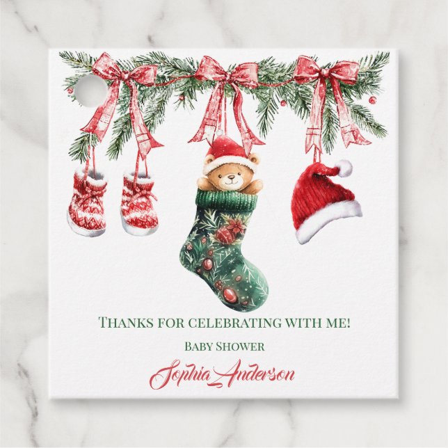 Étiquettes Cadeau Santa Baby Christmas Baby Shower (Devant)