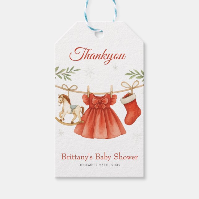 Étiquettes-cadeau Santa Baby Christmas Clothesline Girl Baby Shower  (Devant)