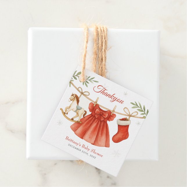 Étiquettes Cadeau Santa Baby Christmas Clothesline Girl Baby Shower  (En situation)
